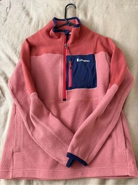 cotopaxi Coral & Navy Half-Zip Fleece Pullover